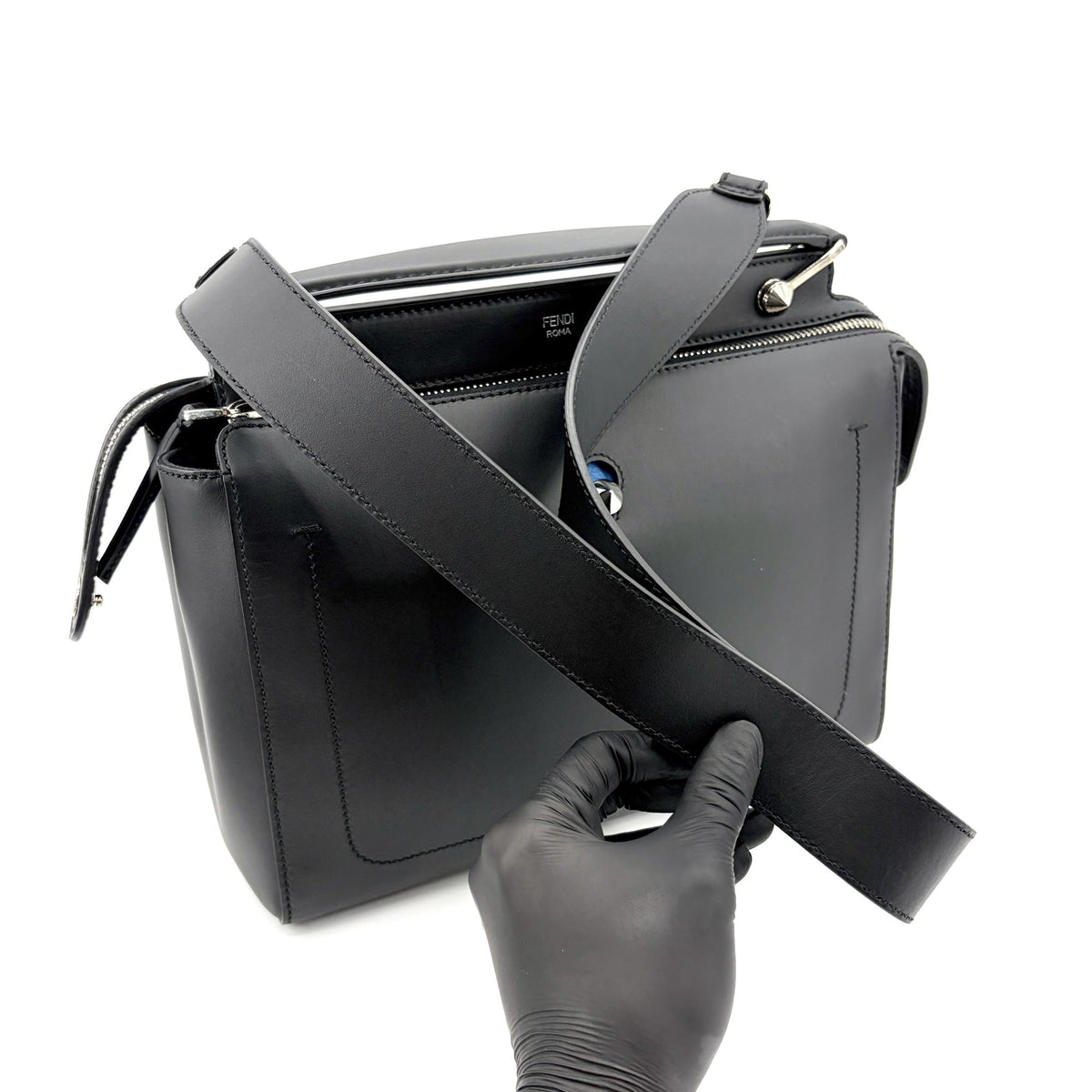 Fendi DotCom Convertible Satchel Leather, Black, Calfskin, Handbag