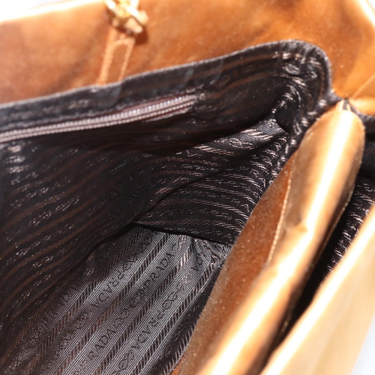 Prada Chain Satin, Gold, Satin, Shoulder Bag