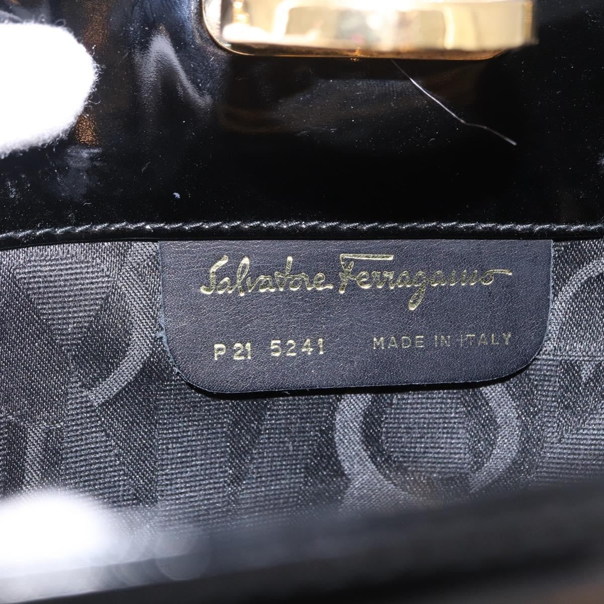 Salvatore Ferragamo Vintage Gancini Chain Patent Leather, Black, Patent Leather, Shoulder Bag