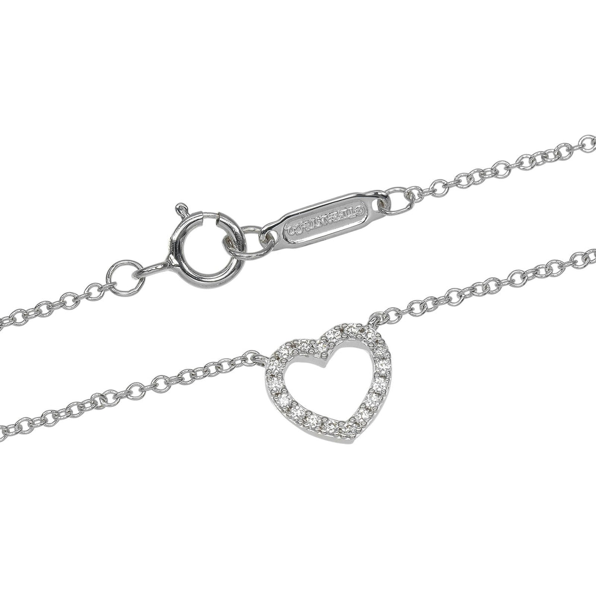 Tiffany & Co. Metro Open Heart Pendant 18K White Gold and Diamonds, Silver, White Gold, Necklace