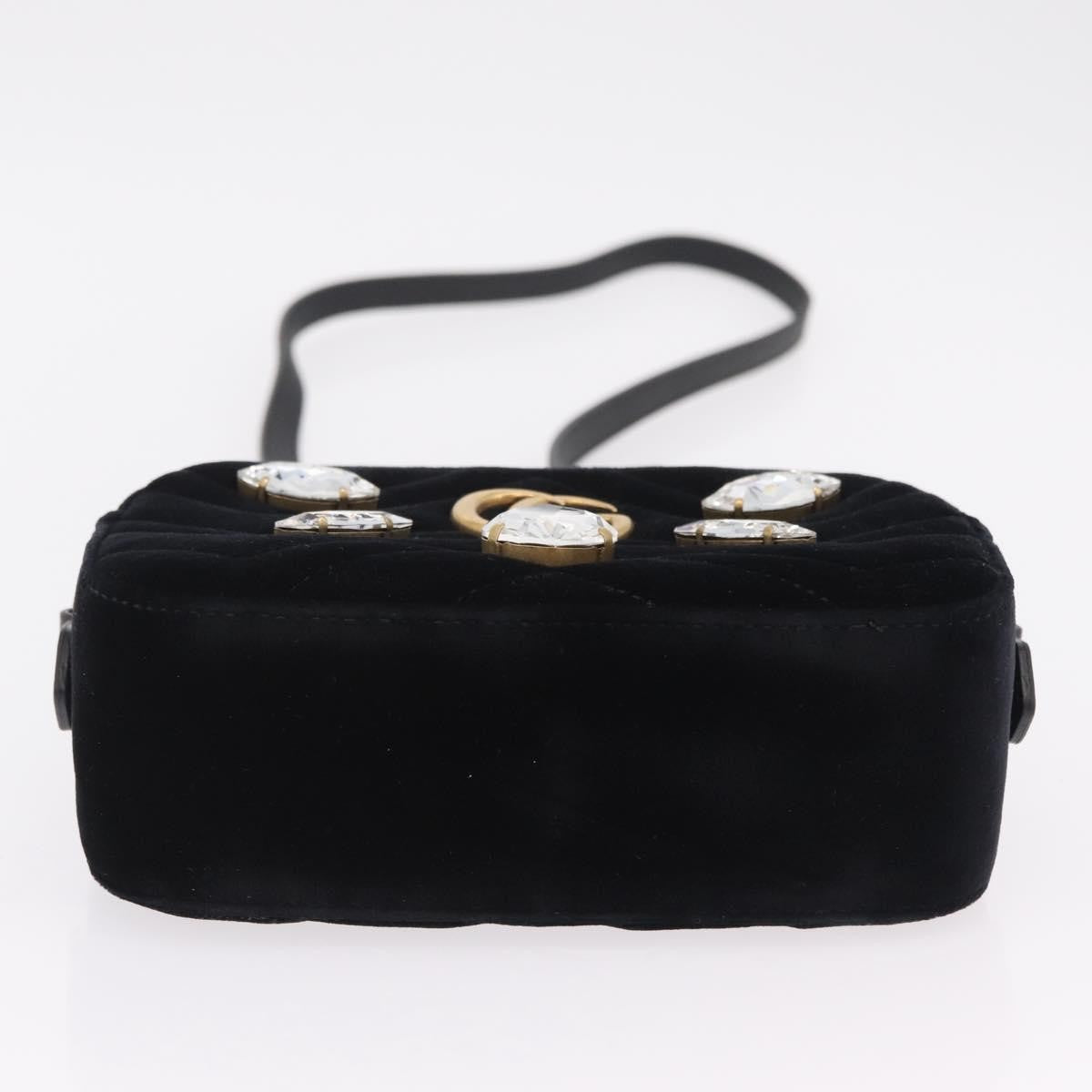 Gucci GG Marmont Crystal Embellished Matelasse Velvet, Black, Velvet, Shoulder Bag