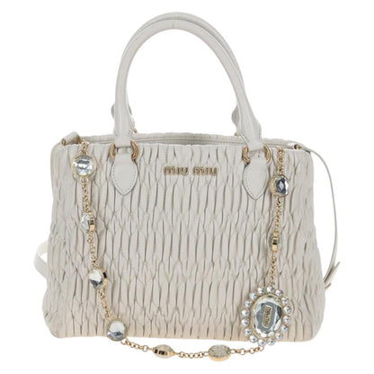 Miu Miu Crystal Convertible Matelasse Leather, White, Leather, Tote Bag