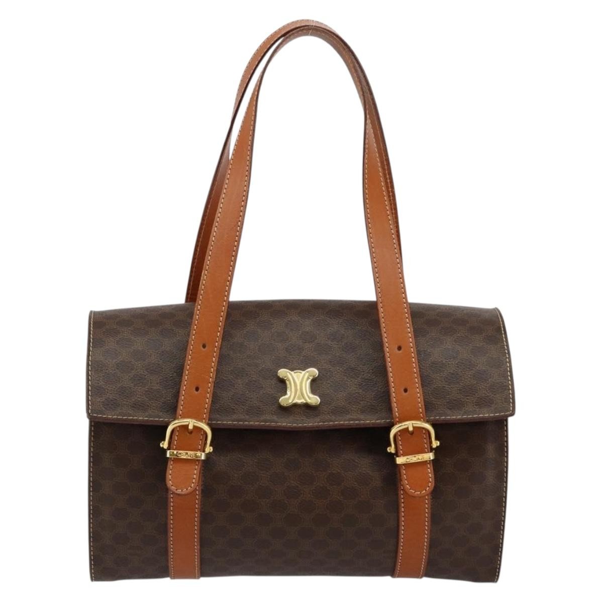 Celine Vintage Macadam Macadam, Brown, Canvas, Handbag