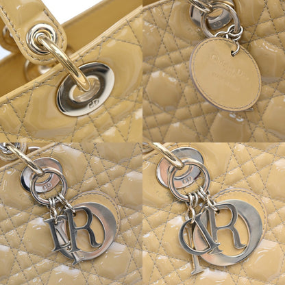 Christian Dior Lady Dior Cannage Quilt Patent, Yellow, Patent Leather, Handbag