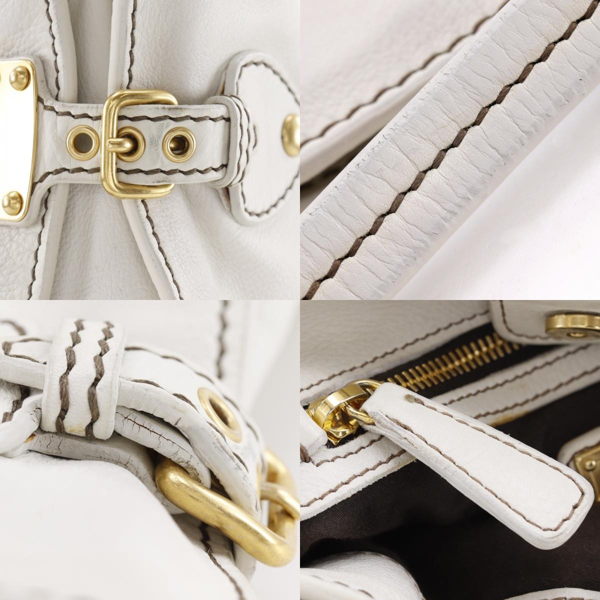 Miu Miu Madras Shoulder Leather, Beige, Leather, Crossbody Bag