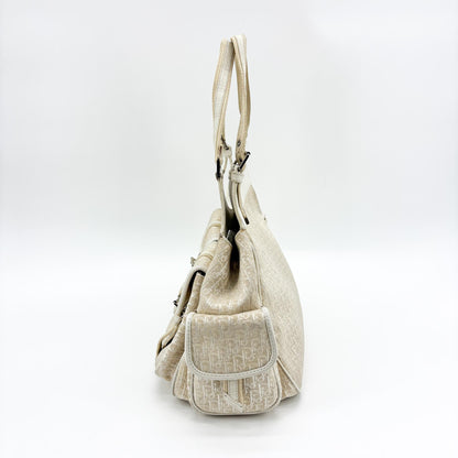 Christian Dior Vintage Trotter Street Chic Pocket Hobo Diorissimo Canvas, White, Canvas, Shoulder Bag
