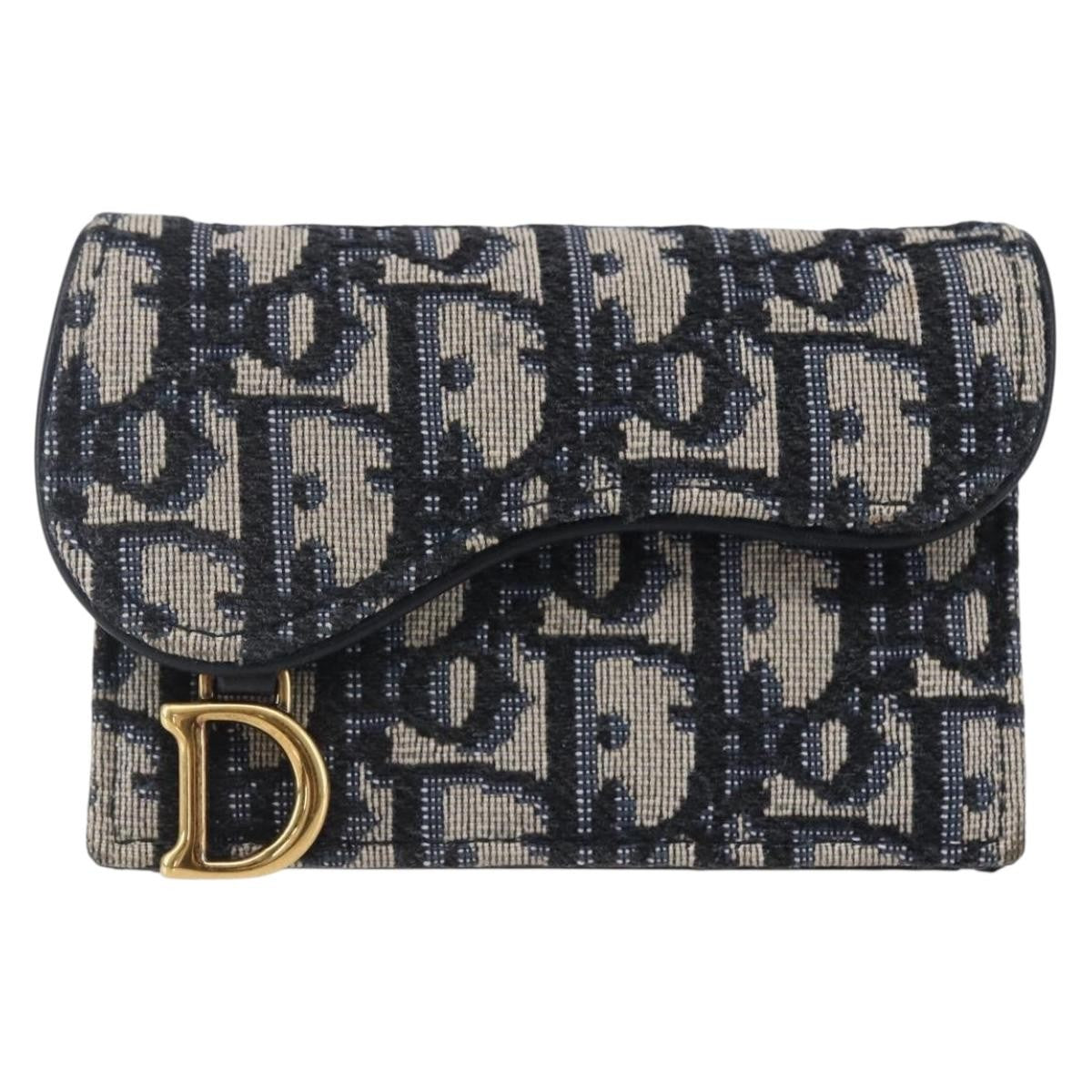 Christian Dior Saddle Card Case Oblique Canvas, Navy, Canvas, Card Holder