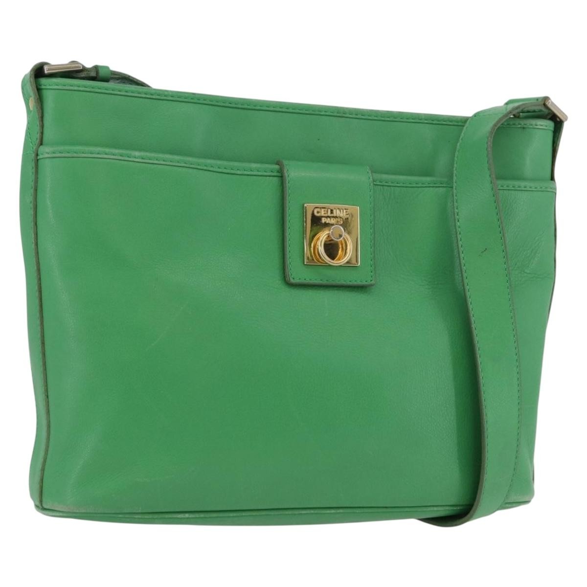 Celine Vintage Leather, Green, Leather, Shoulder Bag