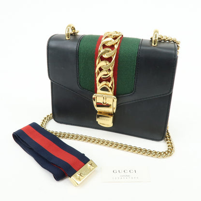 Gucci Sylvie Chain Leather, Black, Leather, Shoulder Bag