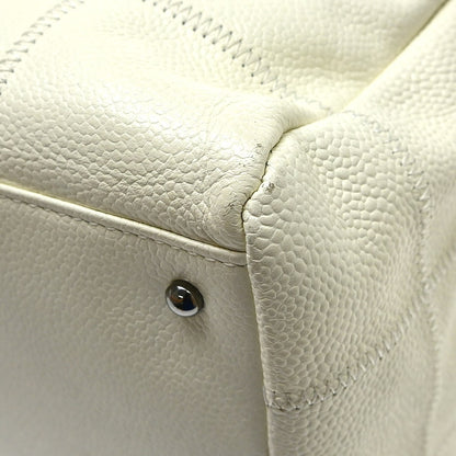 Chanel Square Stitch Bowler Quilted Caviar, White, Calfskin, Shoulder Bag