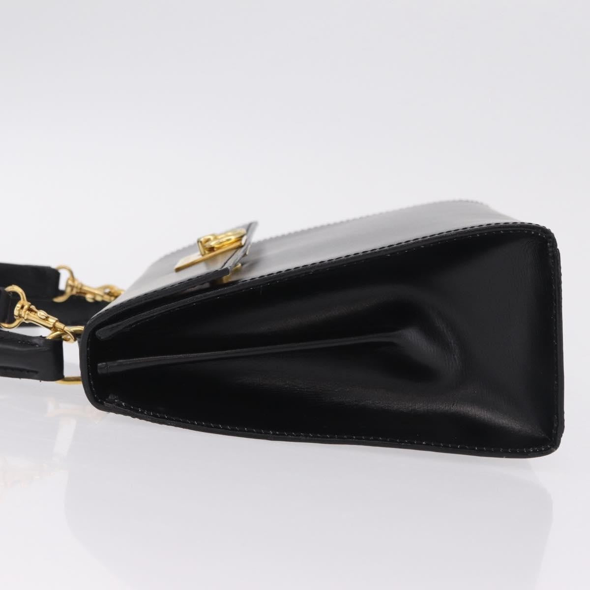 Celine Vintage Logo Top Handle Leather, Black, Leather, Handbag