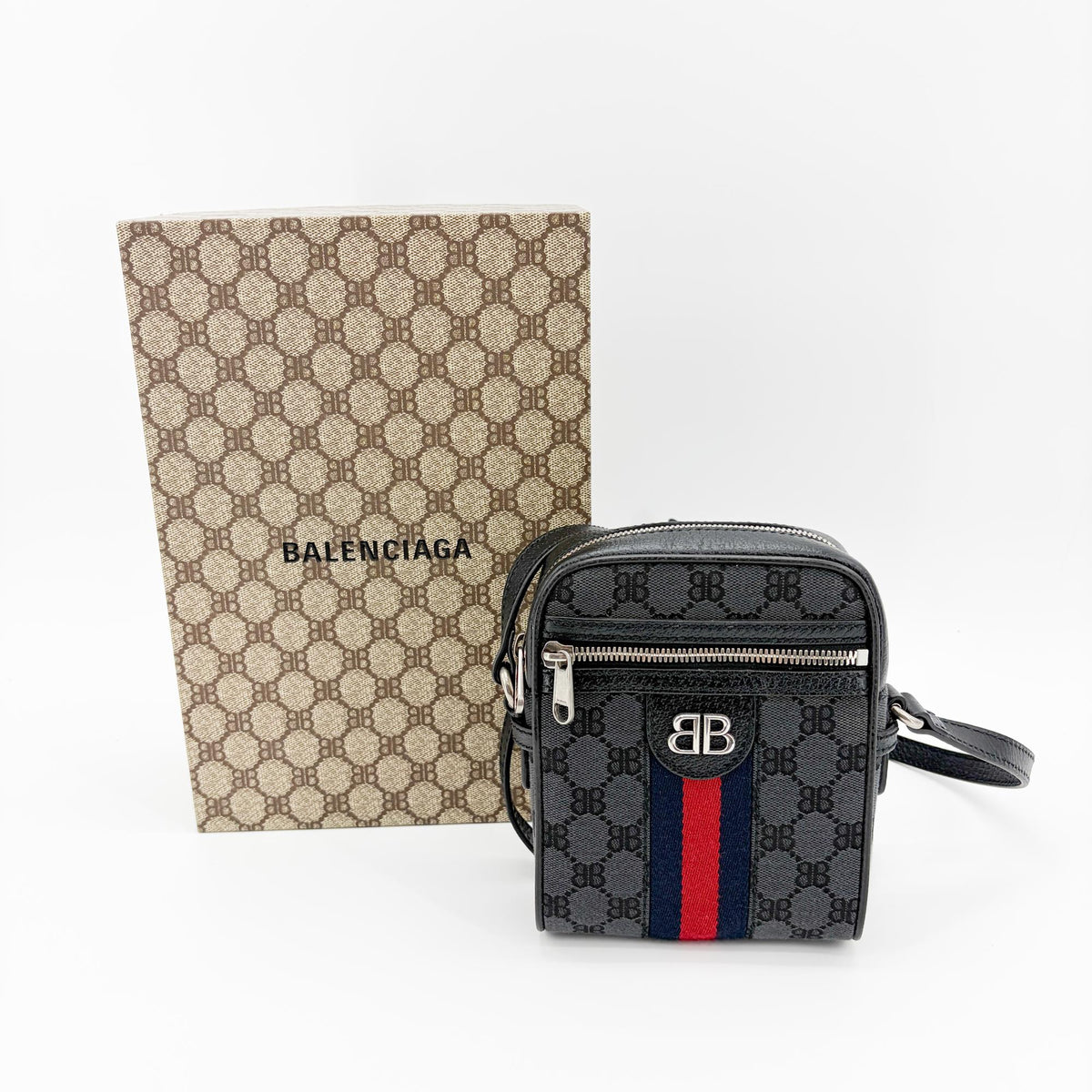 Balenciaga x Gucci The Hacker Project Zip Messenger BB Canvas, Black, Canvas, Shoulder Bag