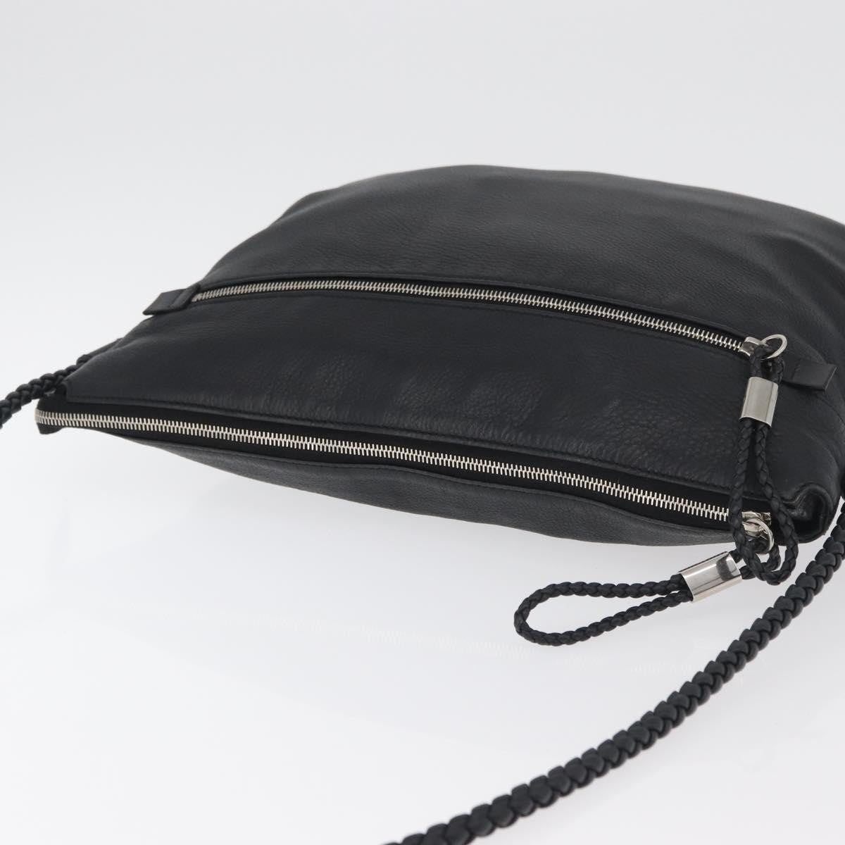 Gucci Braided Strap Zip Messenger Leather, Black, Leather, Crossbody Bag