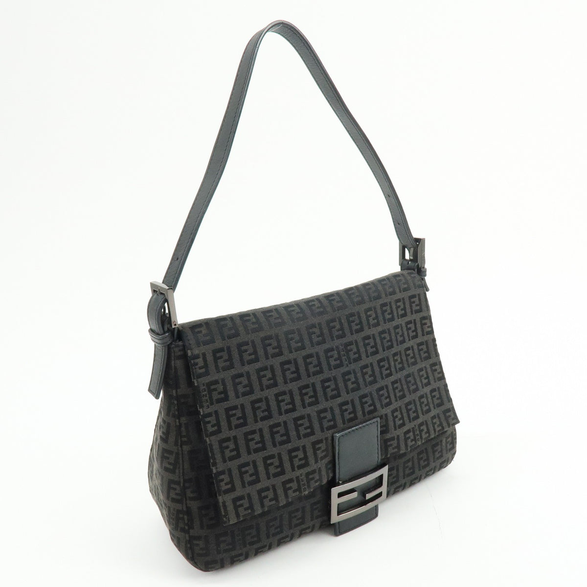 Fendi Zucchino Canvas Mamma Baguette Canvas, Black, Canvas, Shoulder Bag