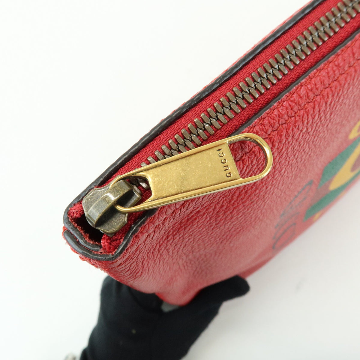 Gucci Logo Portfolio Printed Leather, Red, Leather, Clutch