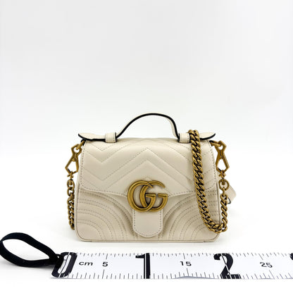 Gucci GG Marmont Top Handle Flap Matelasse Leather, White, Leather, Handbag