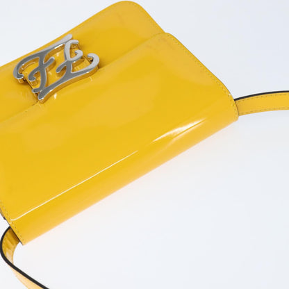 Fendi Curligraphy Shoulder Enamel Yellow Silver, Yellow, Patent Leather, Shoulder Bag