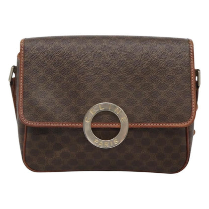 Celine Vintage Macadam Circle Logo Canvas and Leather, Brown, Canvas, Shoulder Bag