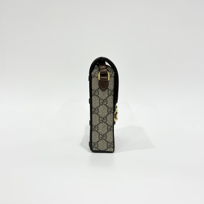 Gucci Horsebit 1955 GG Coated Canvas with Leather, Brown, Canvas, Crossbody Bag
