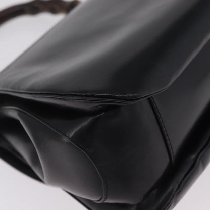 Gucci Vintage Bamboo Top Handle Leather, Black, Leather, Handbag