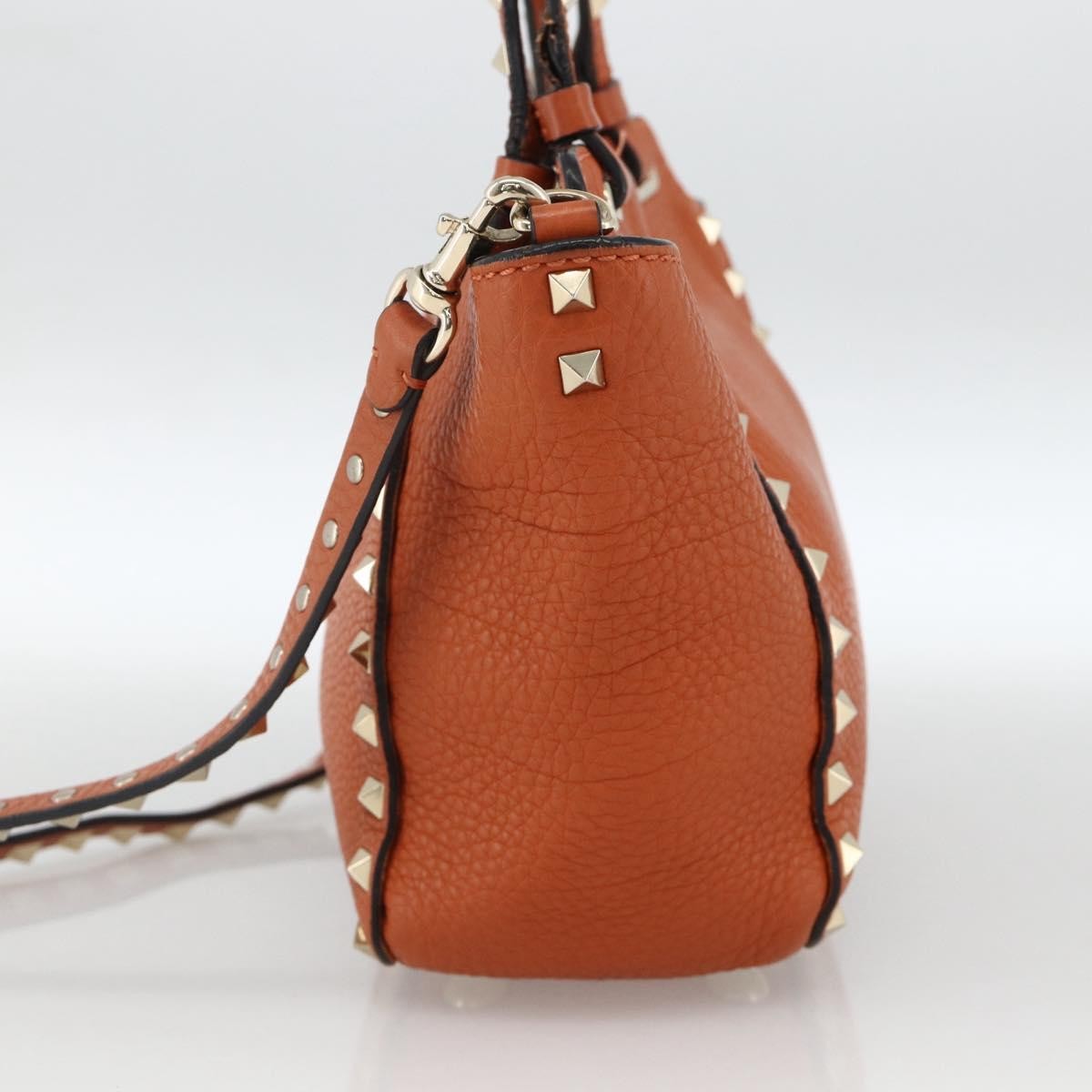 Valentino Garavani Rockstud Pebbled Leather, Orange, Leather, Tote Bag