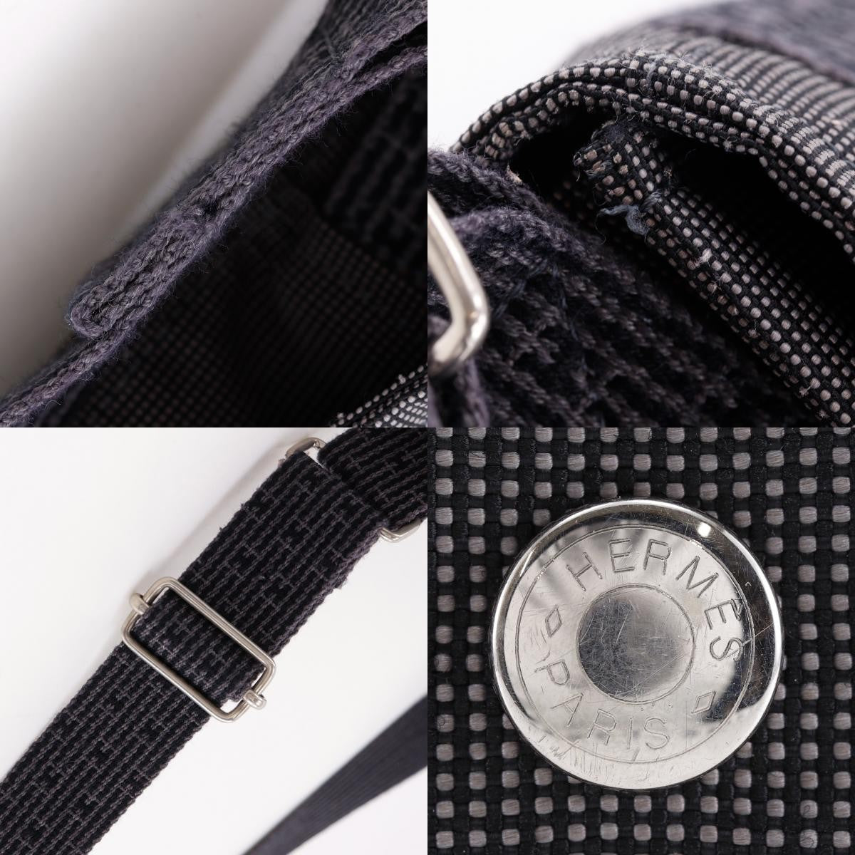 Hermes Fourre Tout Besace Messenger Toile, Gray, Canvas, Handbag