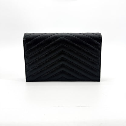 Saint Laurent Classic Monogram Wallet on Chain Matelasse Chevron Leather, Black, Leather, Crossbody Bag