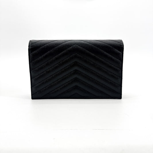 Saint Laurent Classic Monogram Wallet on Chain Matelasse Chevron Leather, Black, Leather, Crossbody Bag