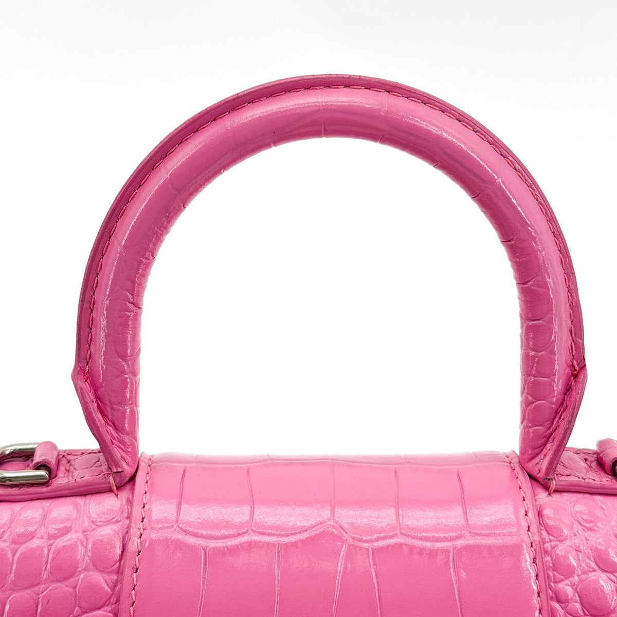 Balenciaga Hourglass Top Handle Crocodile Embossed Leather, Pink, Leather, Handbag
