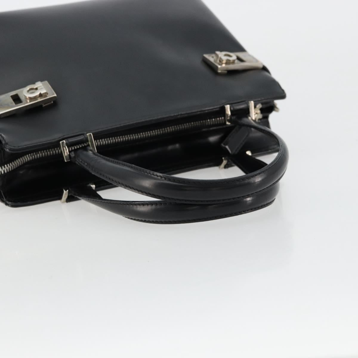 Salvatore Ferragamo Double Gancini Side Buckle Leather, Black, Leather, Tote Bag