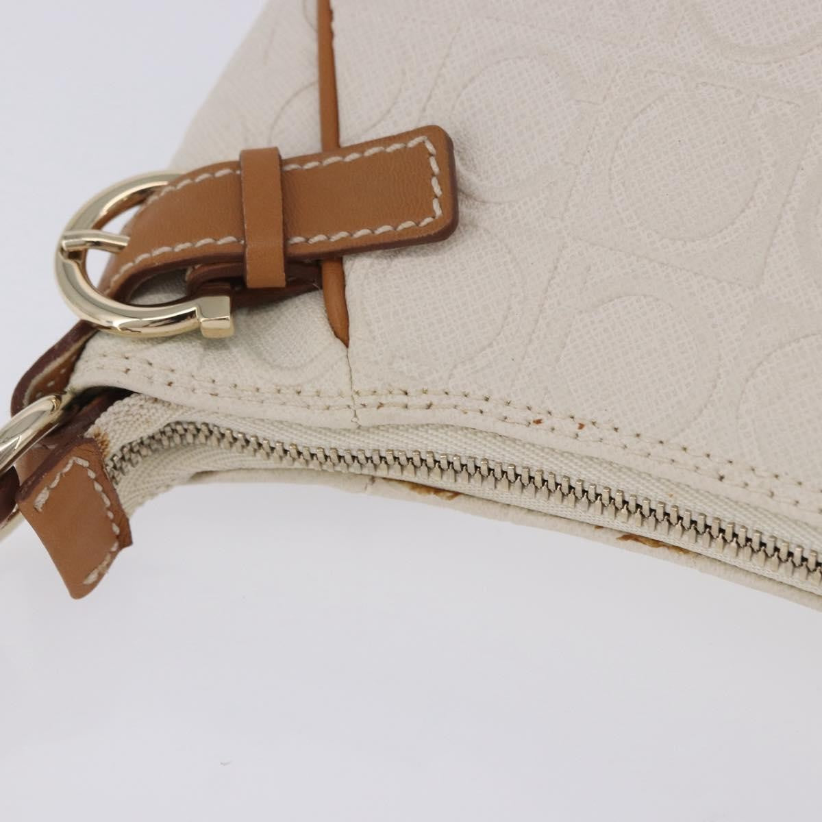 Salvatore Ferragamo Gancini Canvas and Leather, White, Canvas, Clutch