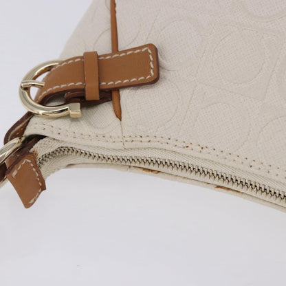 Salvatore Ferragamo Gancini Canvas and Leather, White, Canvas, Clutch