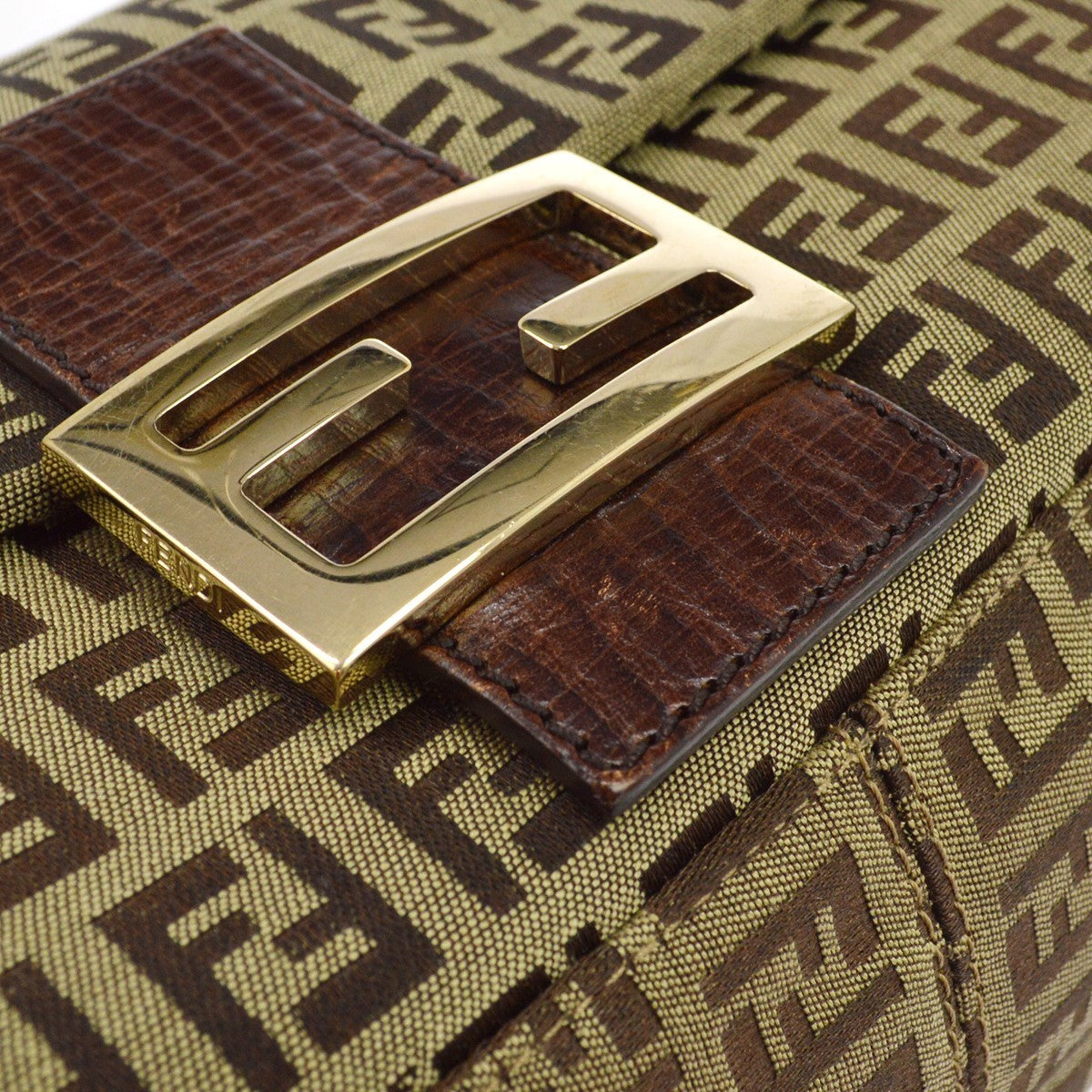 Fendi Zucchino Canvas Mamma Baguette Canvas, Brown, Canvas, Shoulder Bag