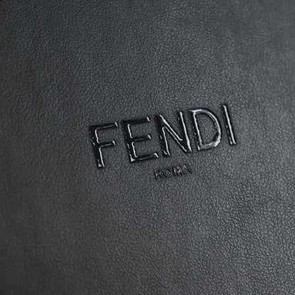 Fendi Logo Vertical Box Leather, Black, Leather, Shoulder Bag