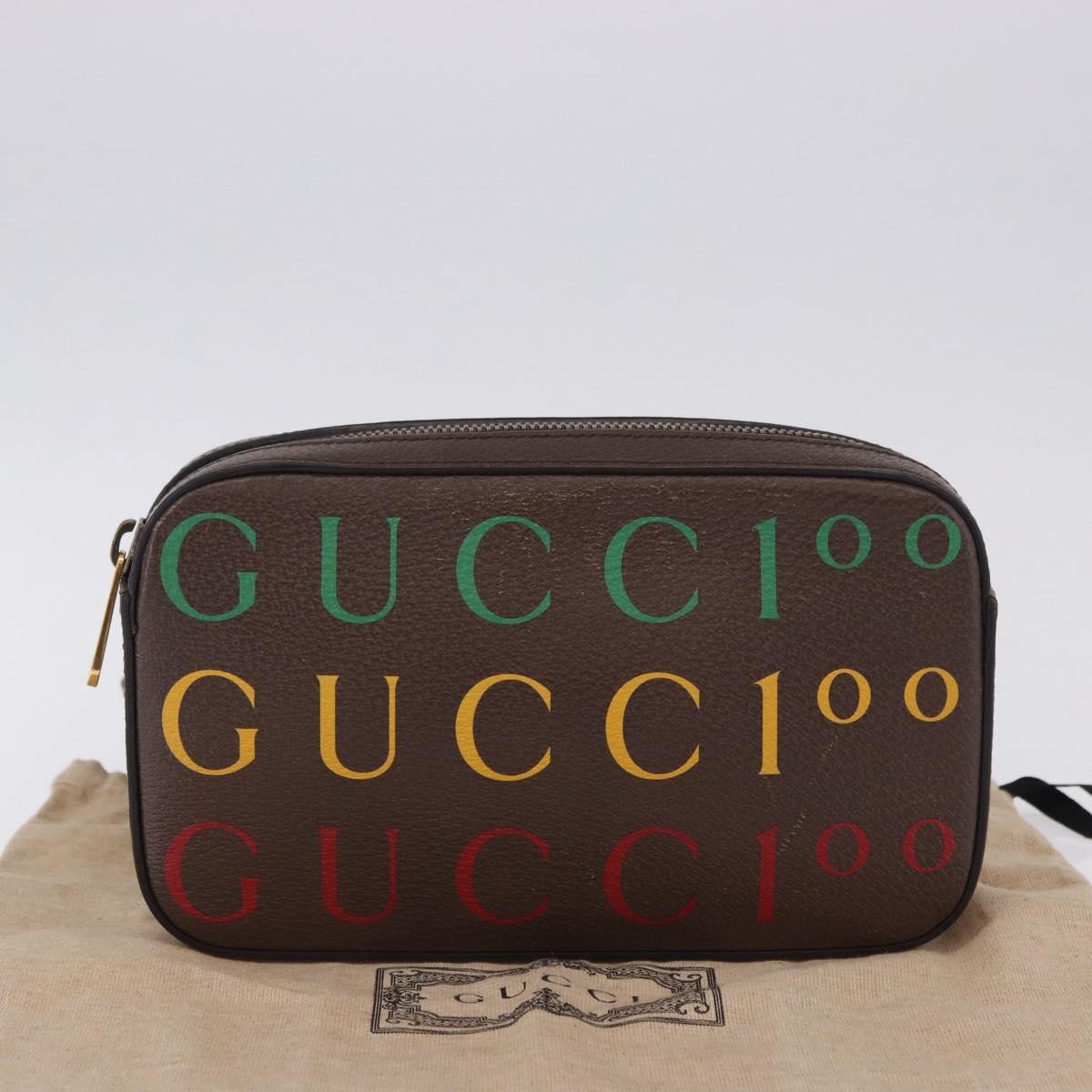 Gucci Aria 100th Anniversary Belt Printed Leather, Brown, Leather, Clutch