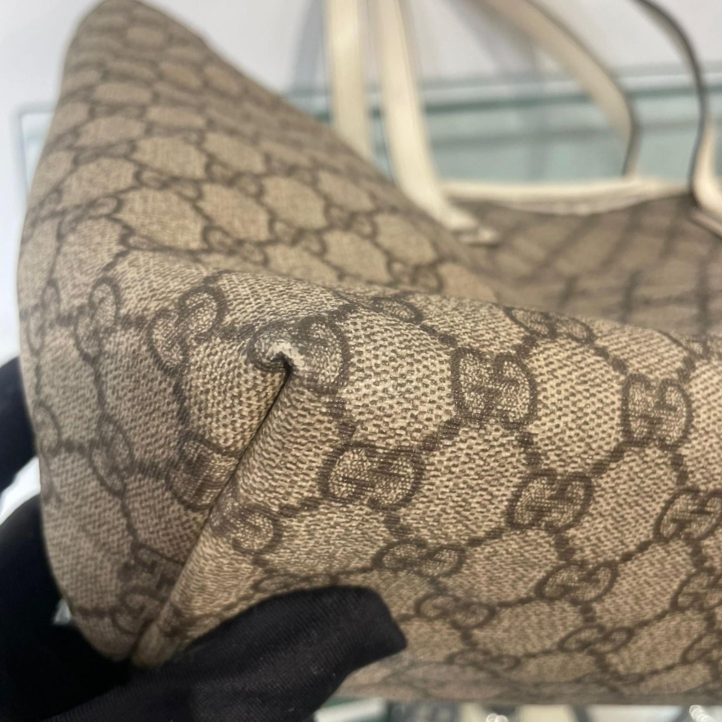Gucci Plus Tote GG Coated Canvas with Leather, Beige, Canvas, Tote Bag
