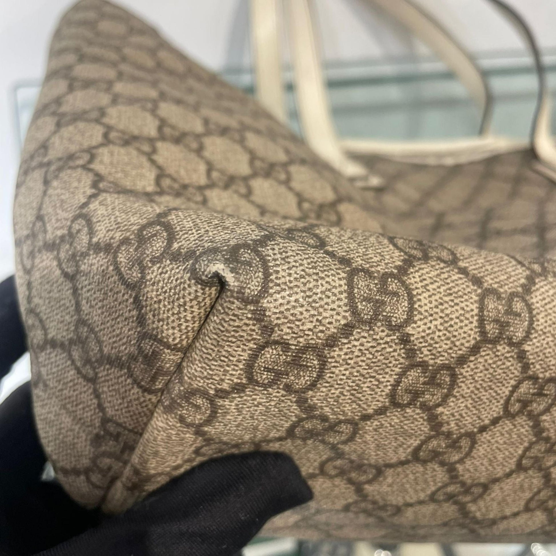 Gucci Plus Tote GG Coated Canvas with Leather, Beige, Canvas, Tote Bag