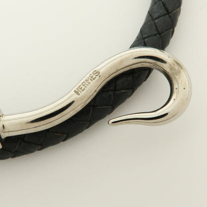 Hermes Jumbo Hook Double Tour Leather and Metal, Black, Leather, Bracelet