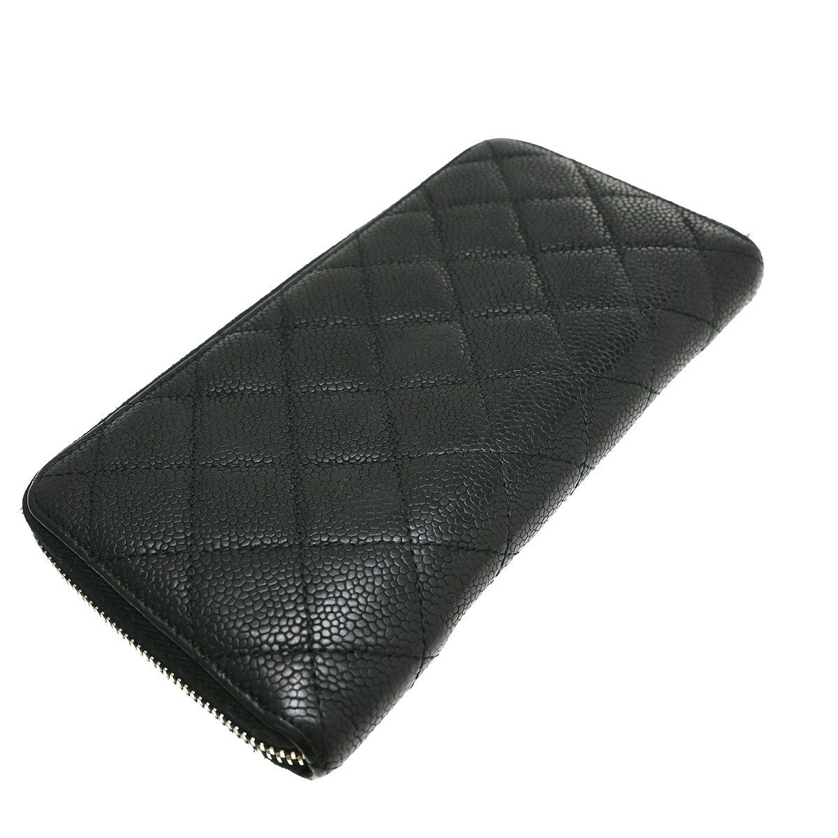 Chanel Zip Around Organizer Quilted Caviar, Black, Leather, Wallet