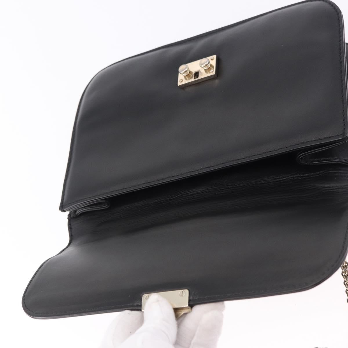Valentino Garavani Glam Lock Leather, Black, Leather, Shoulder Bag