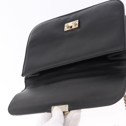 Valentino Garavani Glam Lock Leather, Black, Leather, Shoulder Bag