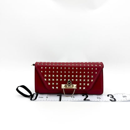 Valentino Garavani Demilune Clutch Studded Leather, Red, Leather, Clutch