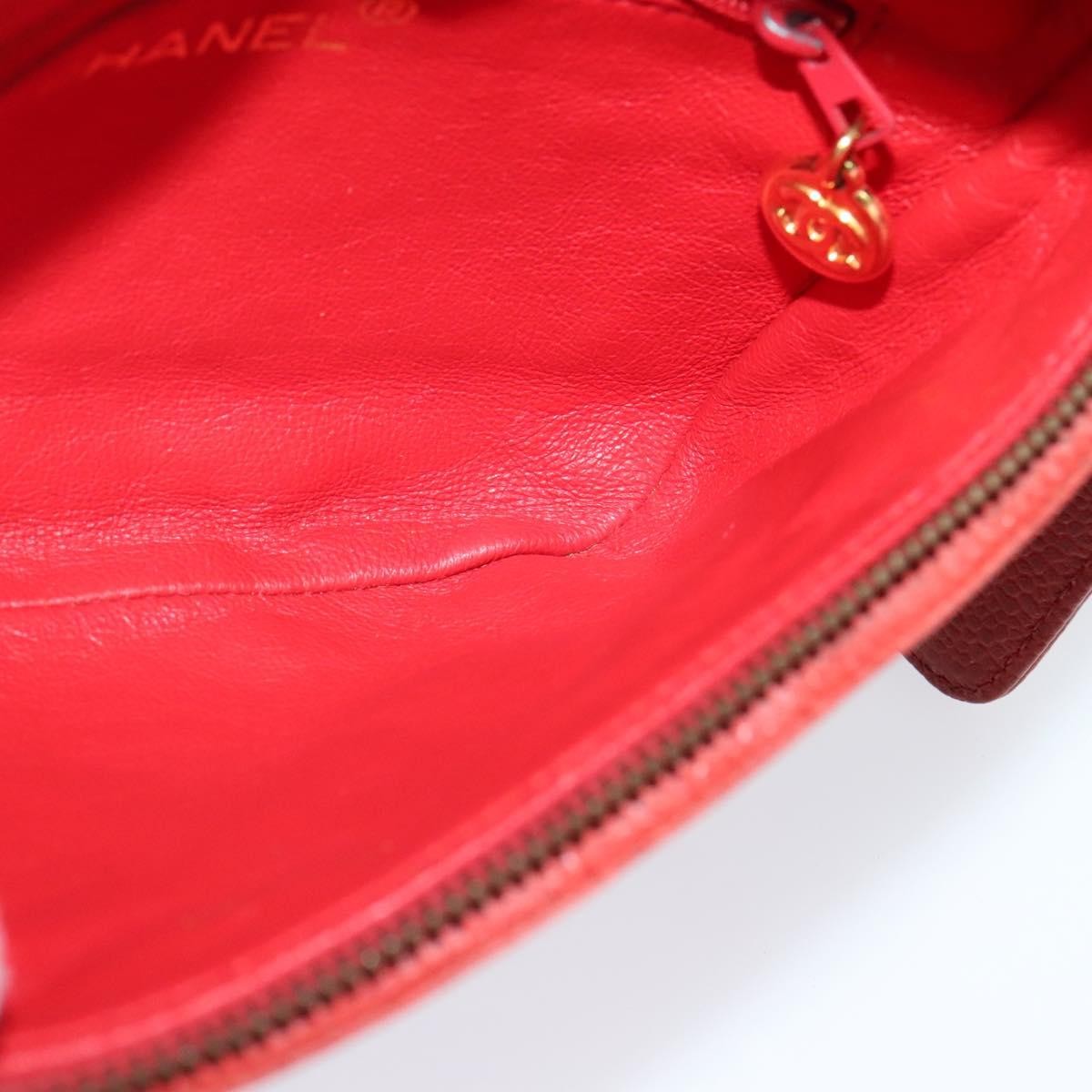 Chanel Vintage Zip Belt Quilted Caviar, Red, Leather, Shoulder Bag