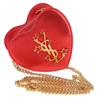Saint Laurent Love Heart Chain Leather, Red, Leather, Shoulder Bag