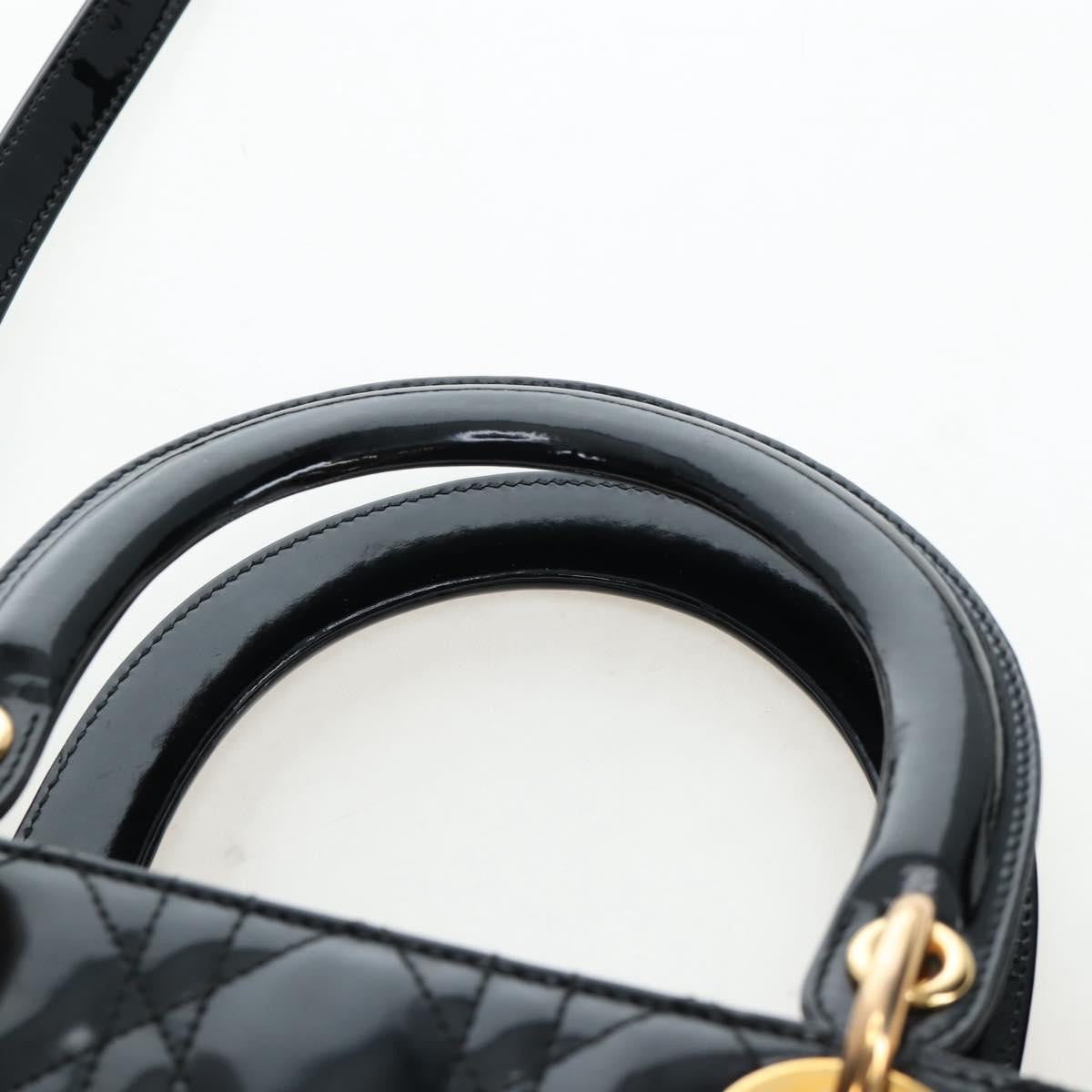 Christian Dior Lady Dior Cannage, Black, Patent Leather, Handbag