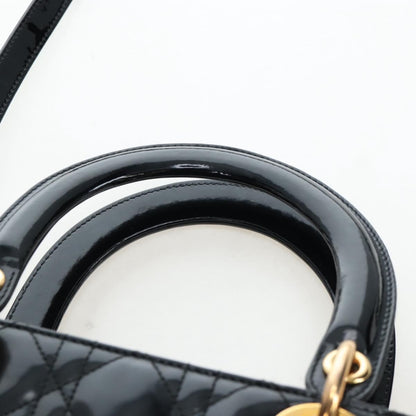 Christian Dior Lady Dior Cannage, Black, Patent Leather, Handbag