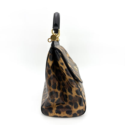 Dolce & Gabbana Miss Sicily Leopard Print Leather, Brown, Calfskin, Handbag