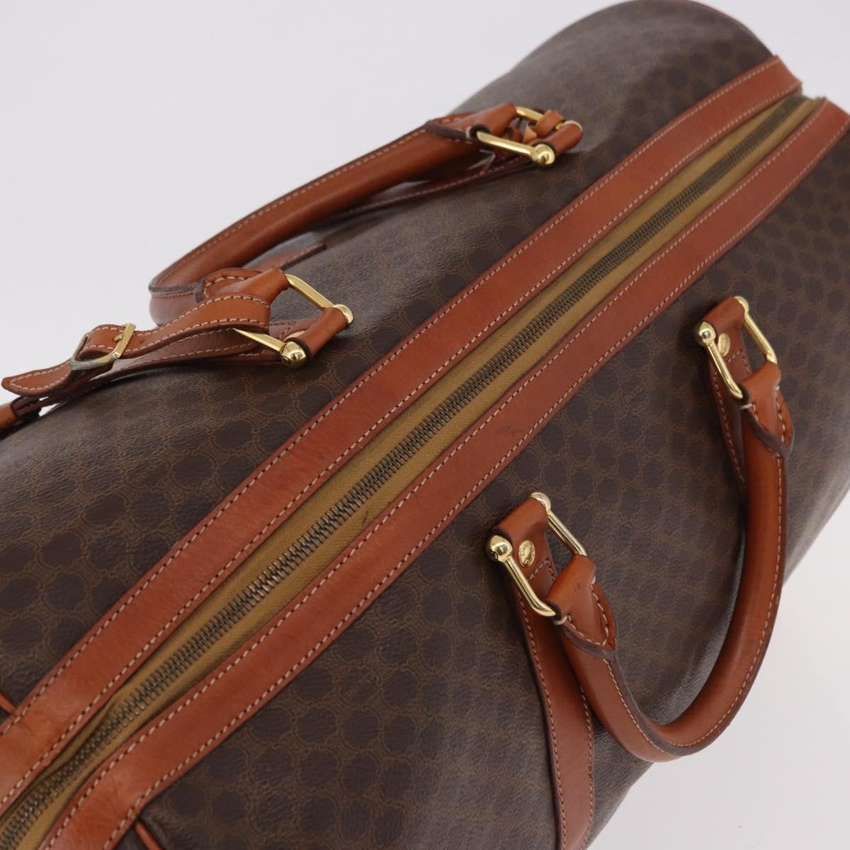 Celine Vintage Duffle Macadam Coated Canvas, Brown, Canvas, Handbag