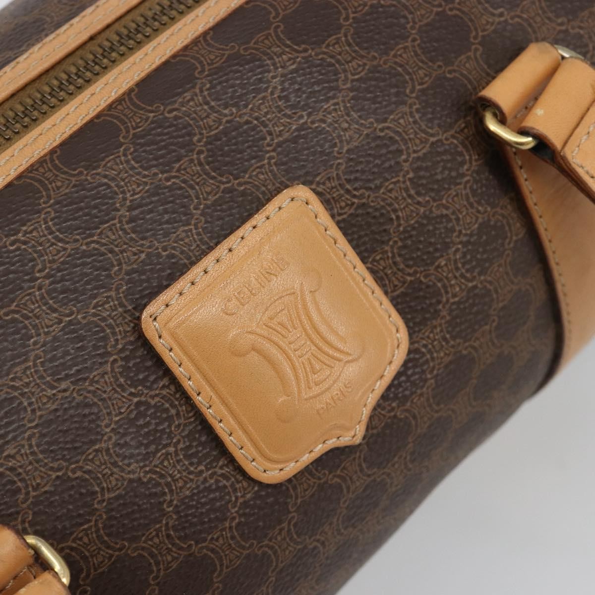 Celine Vintage Barrel Macadam Canvas & Leather, Brown, PVC, Handbag