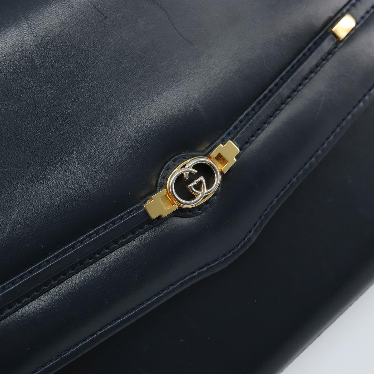 Gucci Vintage Interlocking G Flap Leather, Navy, Leather, Shoulder Bag
